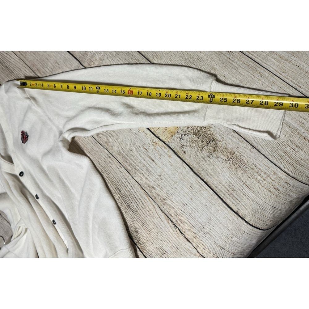 Vintage Mens IZOD Button Cardigan Off White Cream w/Crest Sz XL USA MADE GTbD - Picture 6 of 6